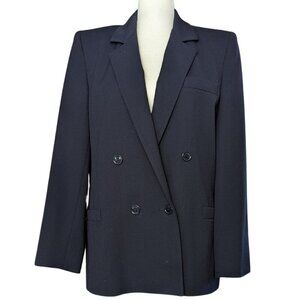 VTG Navy Double Breasted Wool Blazer Executive Tailored Preppy Made in USA Sz 6P
